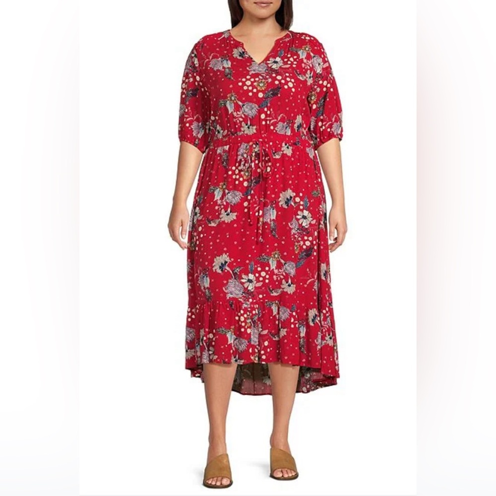 Nurture by Westbound Plus Sz 2X High-Low V-Neck Elbow Sleeve Shift Midi …